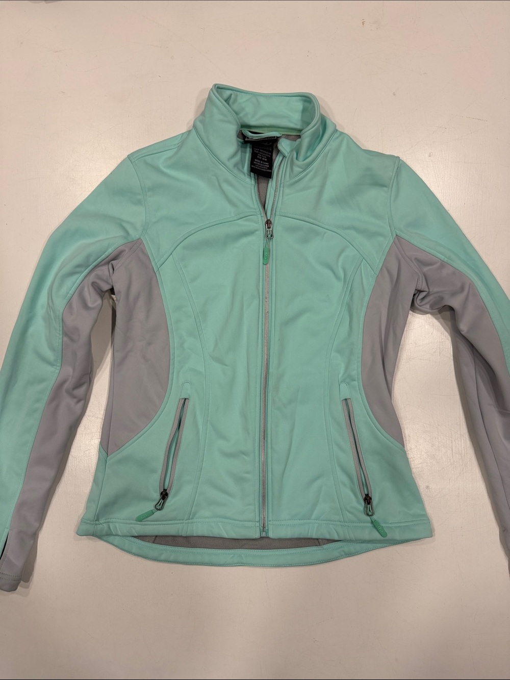 Women's Mint Green Utility Softshell Jacket with Gray Accents
